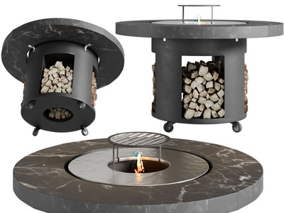 现代篝火 木柴 取暖炉 带滑轮的火炉