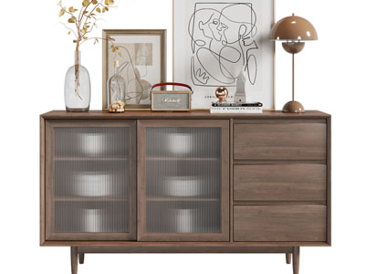 北欧实木餐边柜 摆件组合