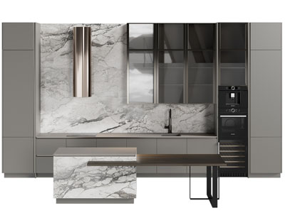 现代整体橱柜 岛台餐桌椅组合