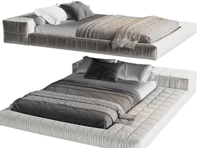 现代加宽布艺双人床