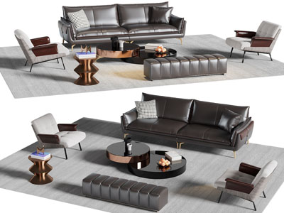 现代双人沙发 休闲椅子和茶几组合