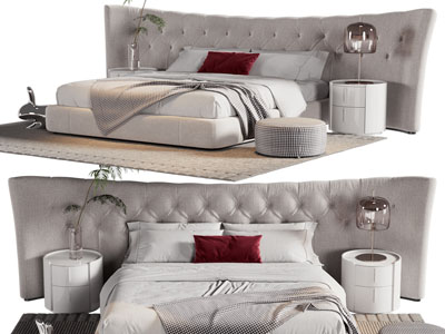 现代弧形软包床头双人床 床头柜