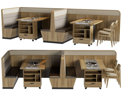 现代火锅店实木卡座餐桌椅组合