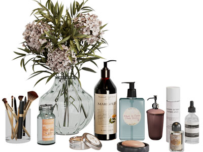 现代化妆品、花瓶花卉