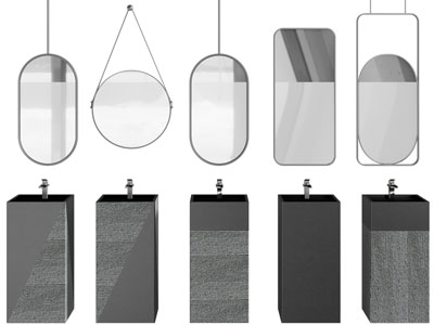 现代立式石材洗手台 镜子
