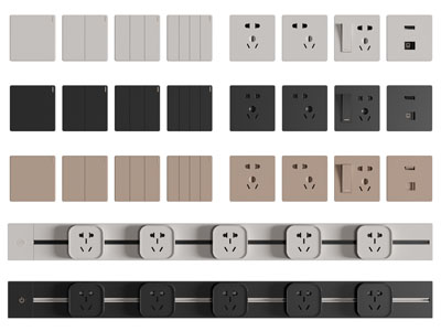 现代轨道方形插座 开关面板3d模型 现代轨道方形插座 开关面板