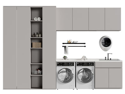 现代阳台洗衣机烘干机储物收纳柜