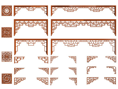 中式花格门楣挂落 雕花 镂花窗 角花