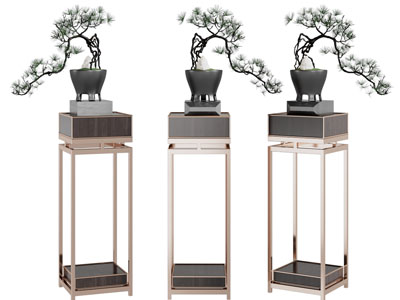 新中式花架、松树盆景盆栽