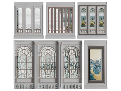 法式假窗造的背景墙3d模型 法式假窗造的背景墙