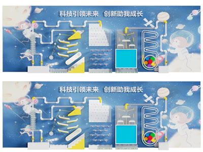 现代儿童科技主题背景墙3d模型 现代儿童科技主题背景墙