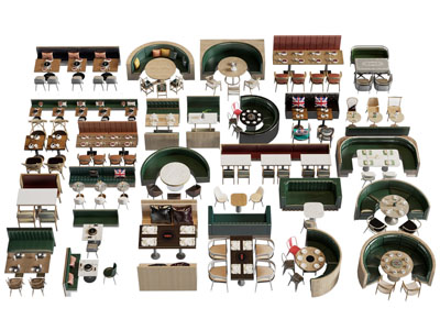 现代饭店卡座餐桌椅组合