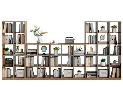 现代实木拼接开放式书柜