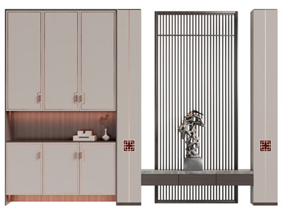 新中式玄关隔断柜、鞋柜