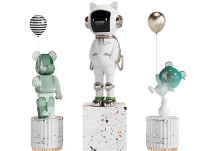 现代暴力熊 宇航员雕塑雕刻摆件组合3d模型 现代暴力熊 宇航员雕塑雕刻摆件组合