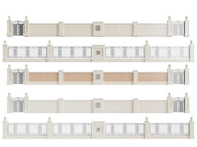 现代围墙、铁艺双扇大门