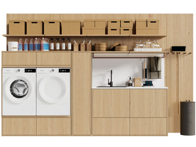 现代洗衣机、烘干机储物收纳柜