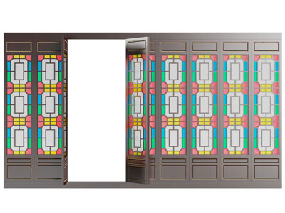 新中式彩色玻璃双开门 隔断3d模型 新中式彩色玻璃双开门 隔断