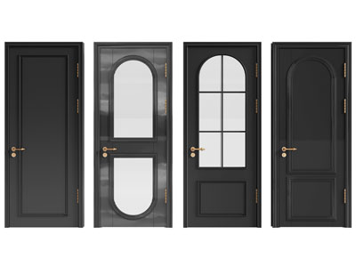 法式黑色嵌入玻璃的实木平开门