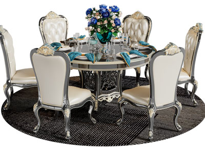 欧式圆形雕花餐桌椅组合