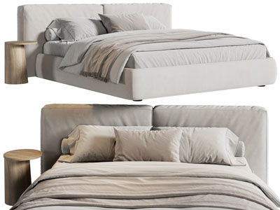 现代布艺双人床 床头几