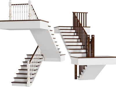 简欧实木扶手转角楼梯3d模型 简欧实木扶手转角楼梯