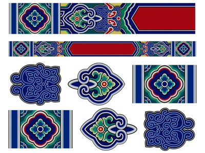 中式民族风苗族蒙古族花纹元素的剪影、图标