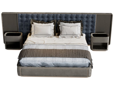 现代加宽床头双人床、床头柜