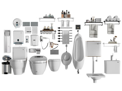 现代马桶、小便斗、毛巾架卫浴小件3d模型 现代马桶、小便斗、毛巾架卫浴小件