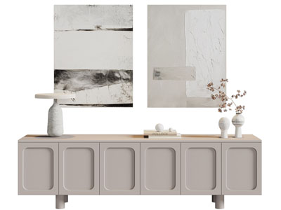 侘寂风电视柜、装饰挂画