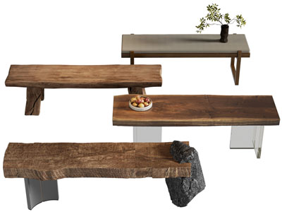 侘寂风原木长条凳、凳子