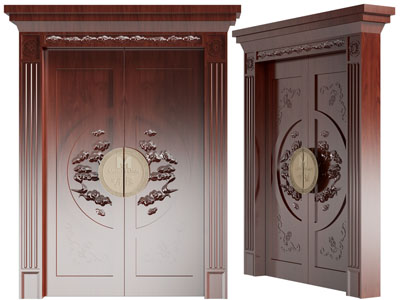 新中式雕花实木双扇大门