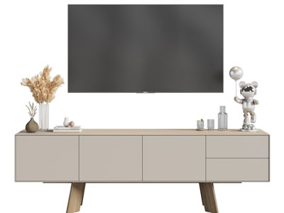 现代长方形电视柜、电视机