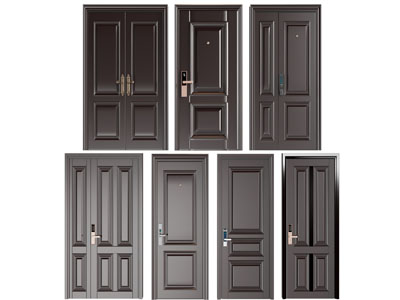 现代带密码锁的双扇入户平开门