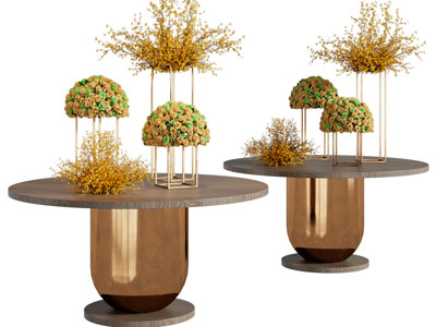 现代轻奢茶几、摆件组合3d模型 现代轻奢茶几、摆件组合