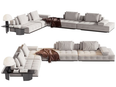 现代布艺转角多人沙发