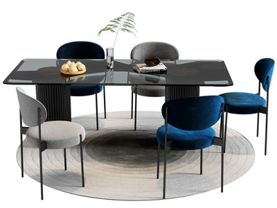 现代长方形玻璃餐桌椅组合