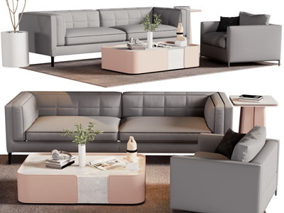 现代双人、单人沙发、茶几组合
