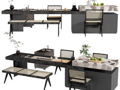 侘寂风带吧台的茶桌椅组合