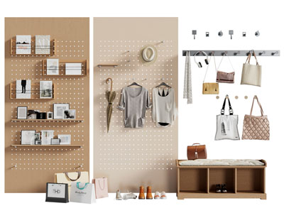 现代洞洞眼墙面收纳架、衣架