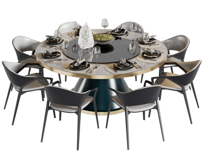 新中式圆形餐桌椅组合