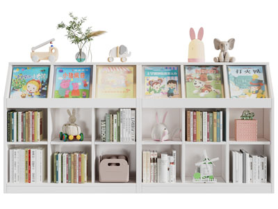 现代儿童开放式书柜、矮柜