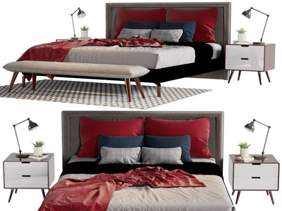 现代双人床、床头柜