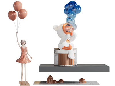 现代拿着气球的女孩、小熊雕塑雕刻摆件组合3d模型 现代拿着气球的女孩、小熊雕塑雕刻摆件组合