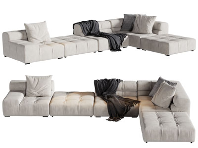 现代布艺转角多人沙发