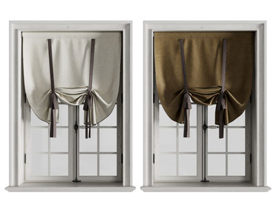 美式平开窗、罗马窗帘3d模型 美式平开窗、罗马窗帘