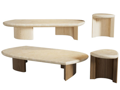 侘寂风不规则椭圆形茶几、边几3d模型 侘寂风不规则椭圆形茶几、边几