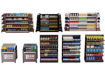 现代便利店饮料、零食货架、展架3d模型 现代便利店饮料、零食货架、展架