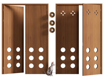 现代实木圆形洞眼镂空实木双扇平开门