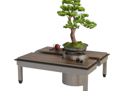 新中式茶几 松树盆景盆栽摆件